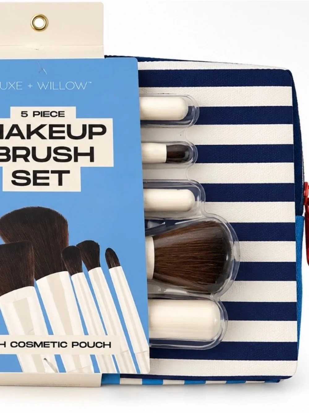 Luxe + Willow Navy & White Stripe 5-Piece Makeup Brush Set